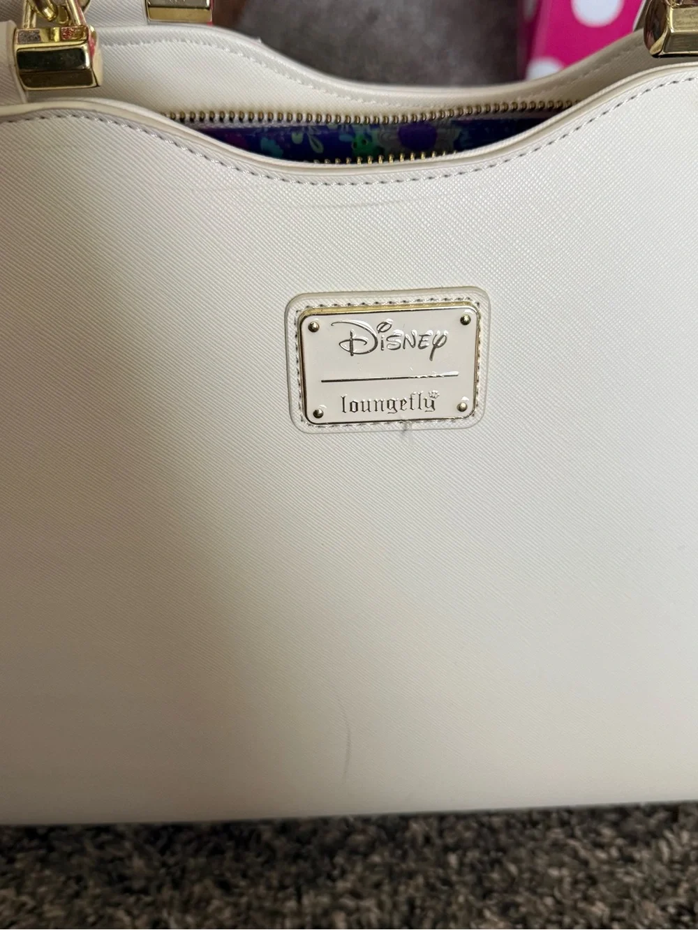 Loungefly Cream Rapunzel Floral Satchel with Purple Accents